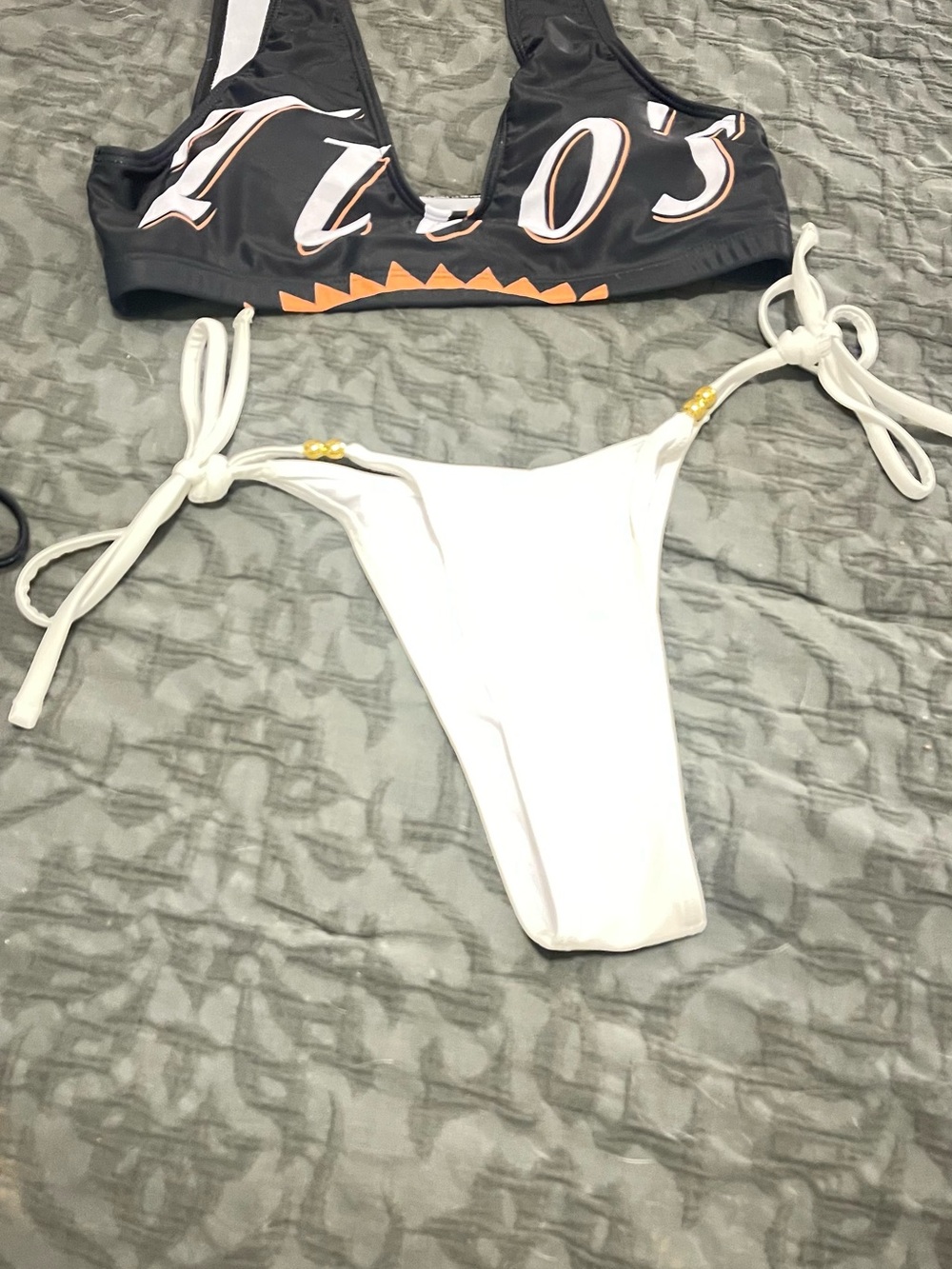 Dkny Black and Orange Logo 3pc Bikini Set - Picture 3 of 8